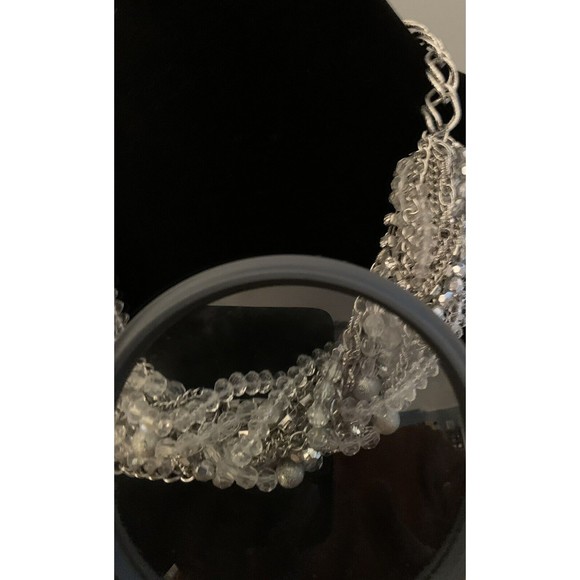 Thalia Sodi Necklace Twisted Silvertone Chain & Clear Bead Choker - Picture 10 of 13